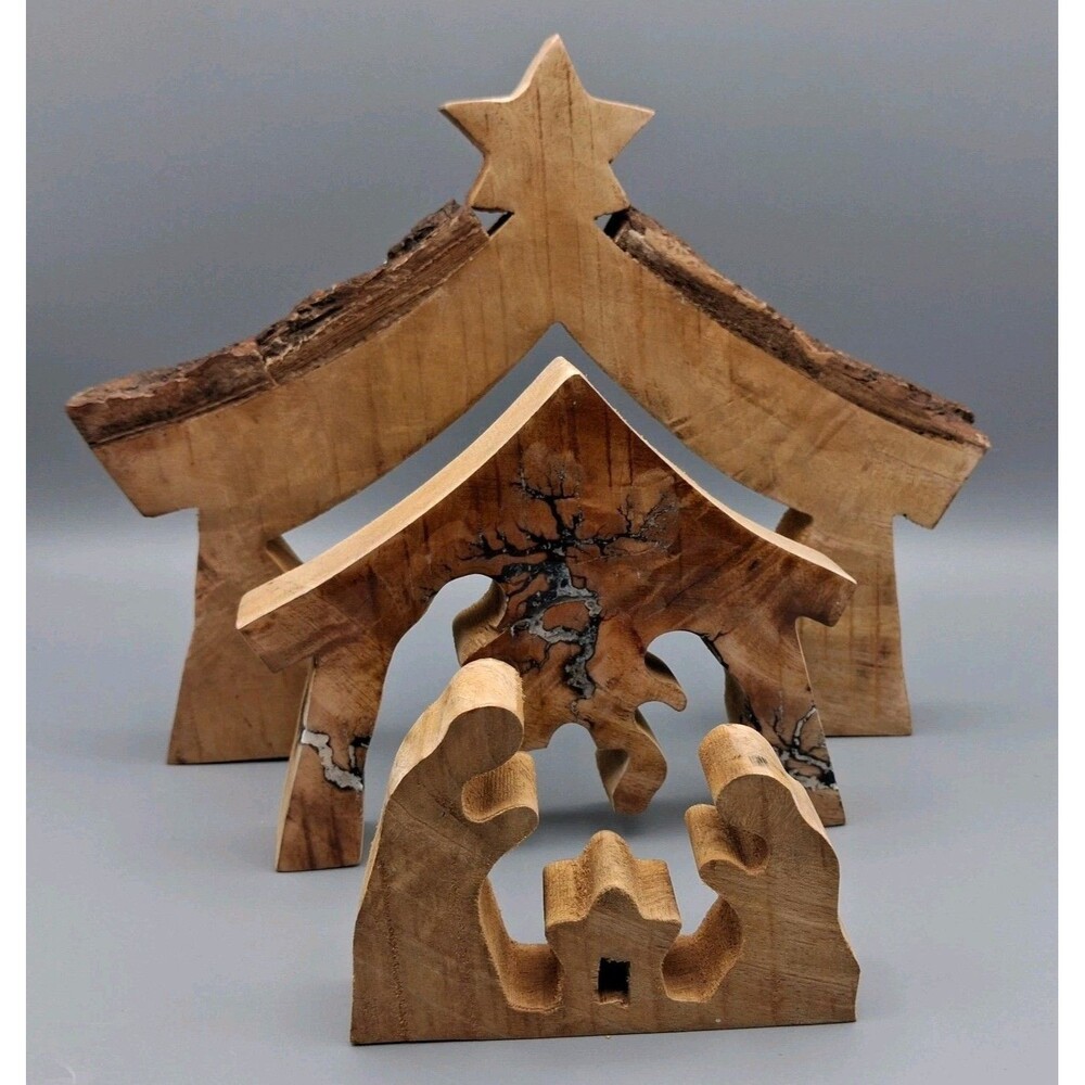Wooden Nativity Scene Stacking Puzzle Christmas Decor Mary Joseph Baby Jesus